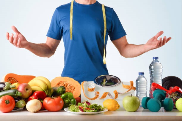 man showing healthy foods