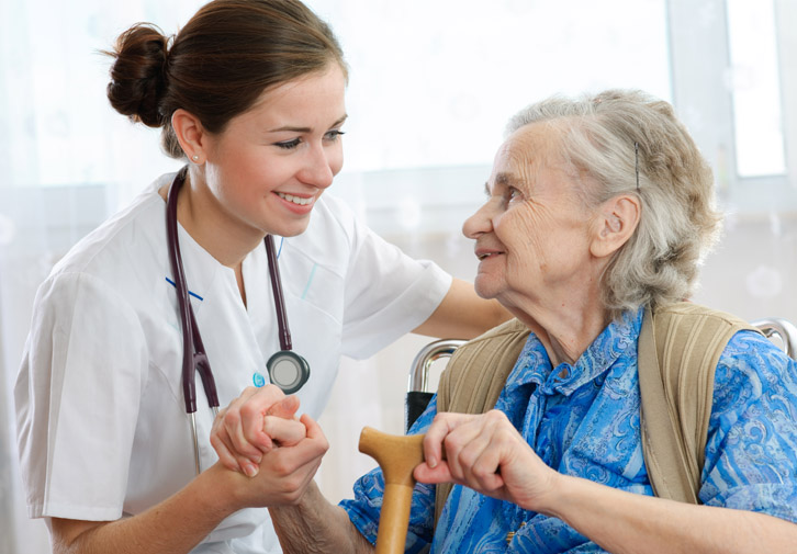 recruited nursing taking care of elderly woman